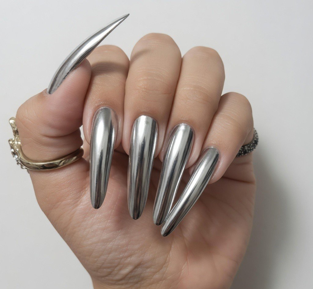 Jaipur BDSM Mistress Anu with metallic long nails showcasing bold dominatrix style and sharp elegant aesthetic